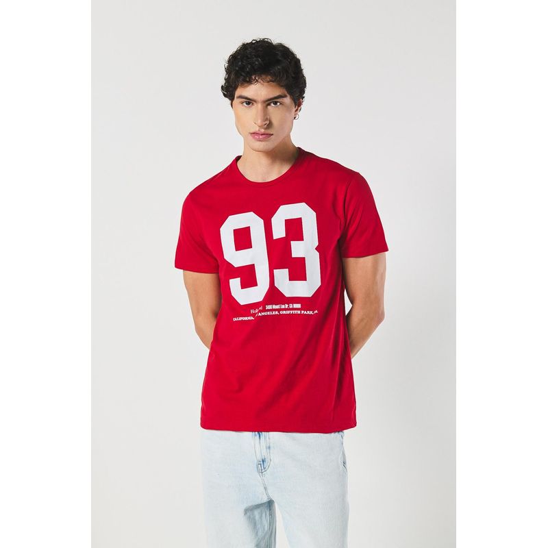 KOAJ - KOAJ Camiseta roja oscura con arte college y cuello redondo HOMBRE