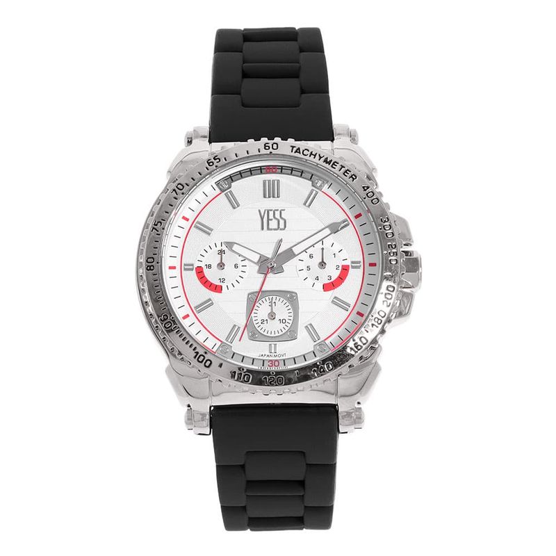YESS - Reloj YESS Para Hombre Correa Negra Tablero Plateado 1211G-01