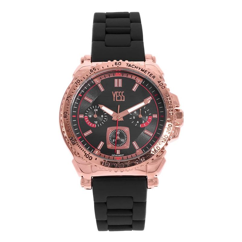 YESS - Reloj YESS Para Hombre Correa Negra Tablero Rosado 1211G-03