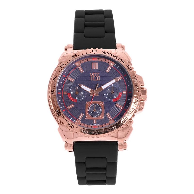 YESS - Reloj YESS Para Hombre Correa Negra Tablero Rosado 1211G-04