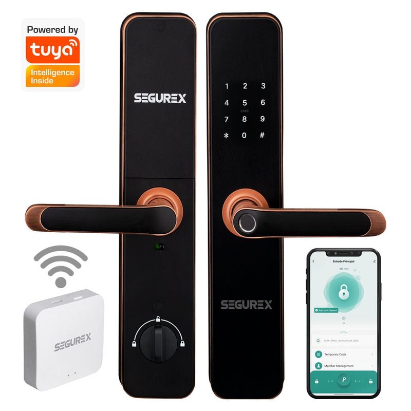 SEGUREX - Cerradura Inteligente Digital H7B Cobre + Gateway WIFI Tuya Smart