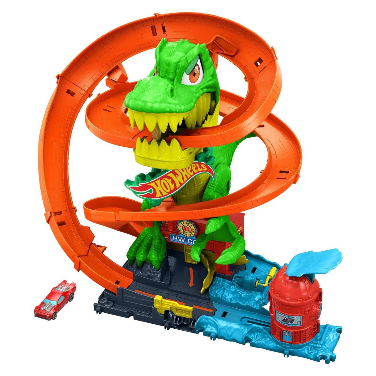 HOT WHEELS - Hot Wheels City Pista T-Rex Vs Estación De Bomberos