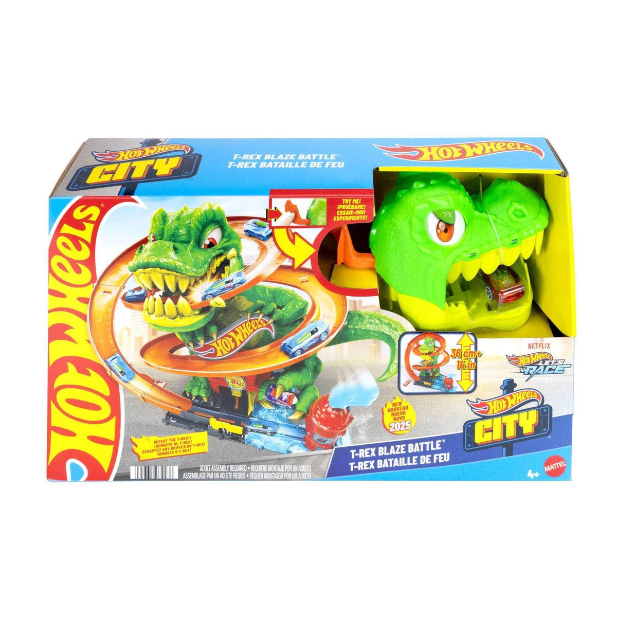 HOT WHEELS - Hot Wheels City Pista T-Rex Vs Estación De Bomberos