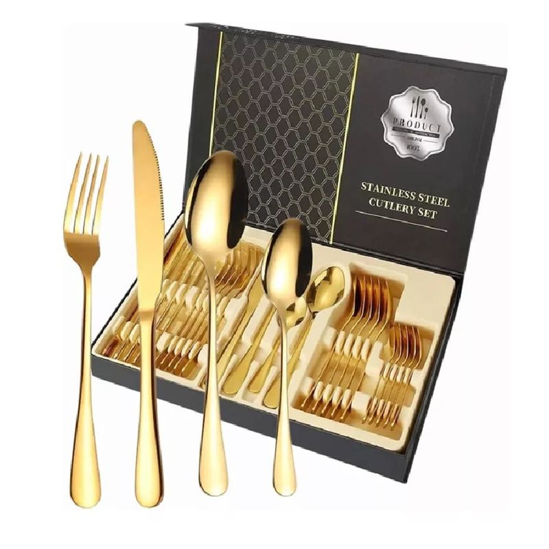QUALITY - Juego De Cubiertos Set De 24 Piezas Acero Inoxidable 18/10 Dorado
