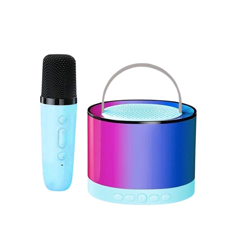 GENERICO - Mini Parlante Karaoke + 1 Micrófono Inalámbrico Luces RGB K52 Azul