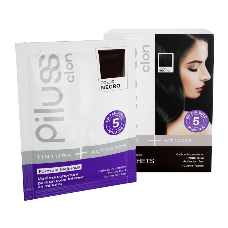 PILUSS CLON - SHAMPOO TINTE EN SOBRE COLOR NEGRO PILUSS CLON 30 ML DISPLAY X10 UND