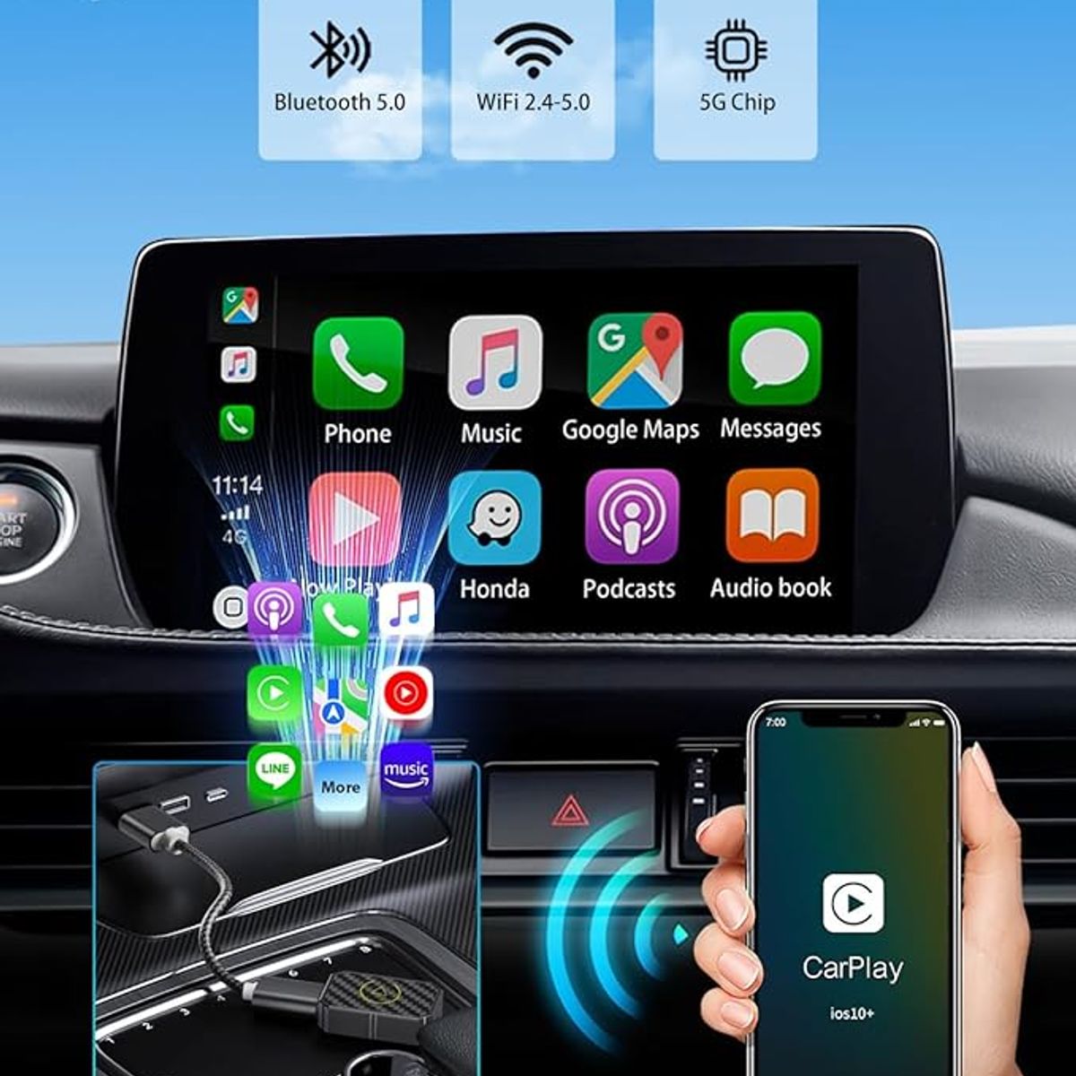 GENERICO - Adaptador Inalámbrico CarPlay Conexión Rápida para tu auto