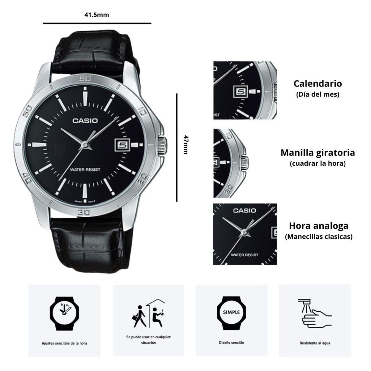 CASIO - Reloj Casio MTP-V004L-1A Diseño Elegante