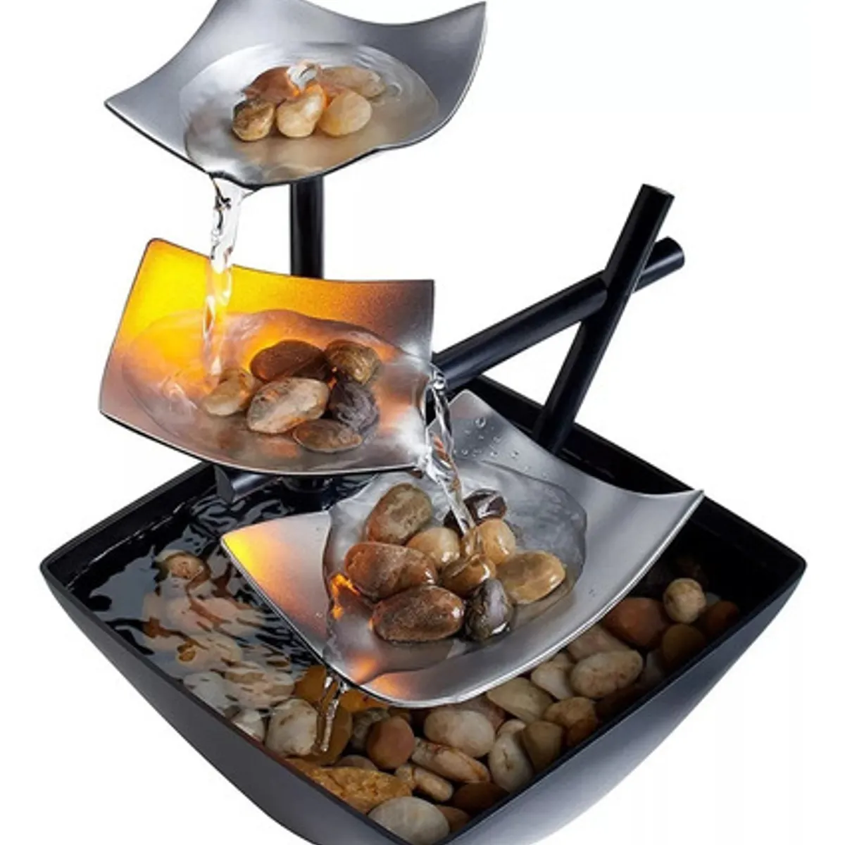 DECOR AND HOME - Fuente De Plata Iluminada Relajación Con Piedras Naturale