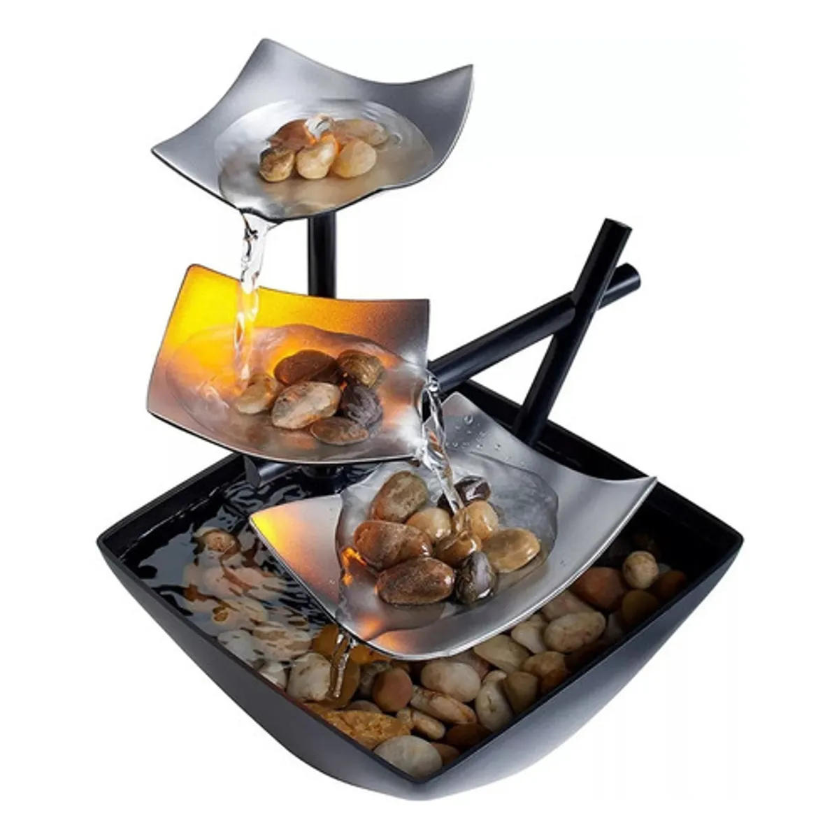 DECOR AND HOME - Fuente De Plata Iluminada Relajación Con Piedras Naturale