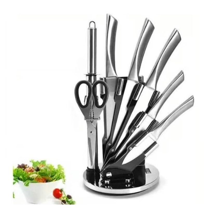 GENERICO - Juego De Cuchillos 9 pcs Cocina Acero Inoxidable con Base