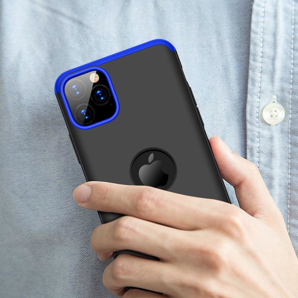 GENERICO - Funda Carcasa Estuche Protector 360 Para iPhone 11 Pro Max Azul Negro