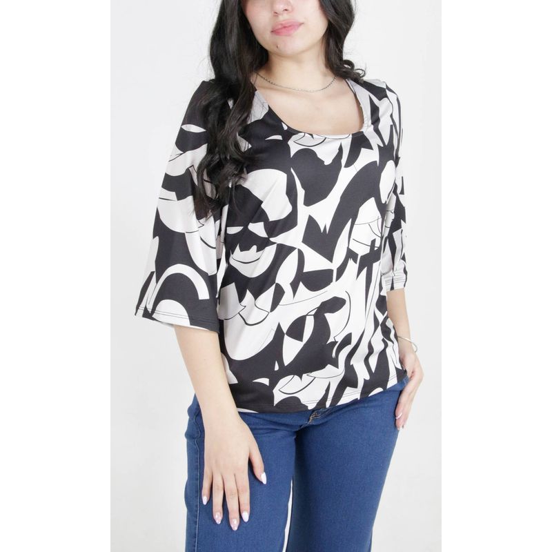L Y H - Camiseta Para Mujer Manga 34 Negro Marca L&H