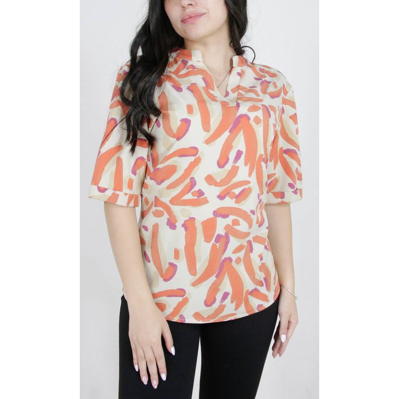 L Y H - Blusa Para Mujer Manga Corta Naranjo Marca L&H