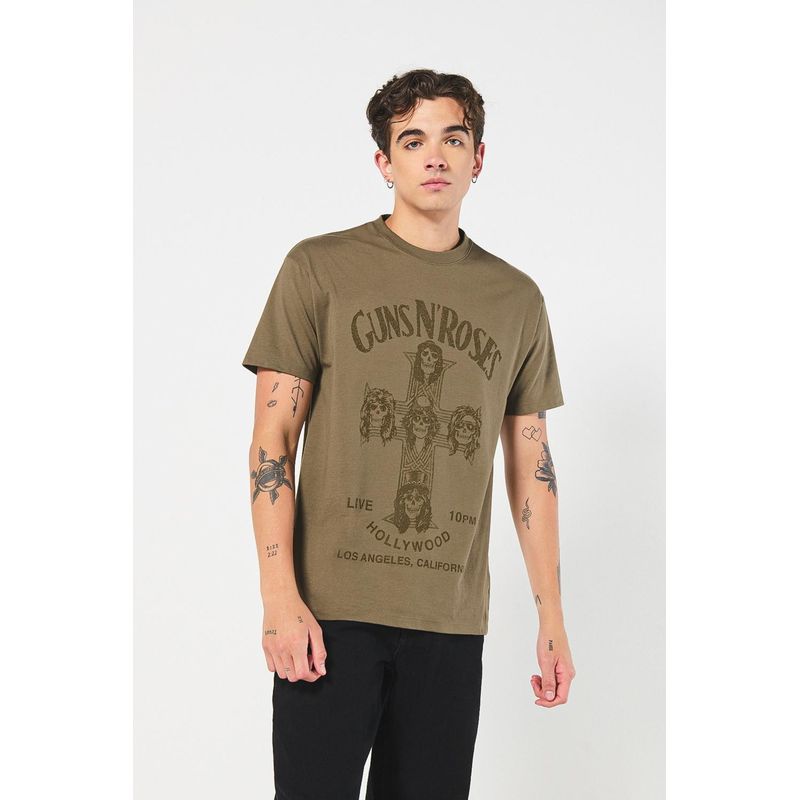 KOAJ - KOAJ Camiseta verde oscura manga corta con arte de Guns N´ Ros HOMBRE