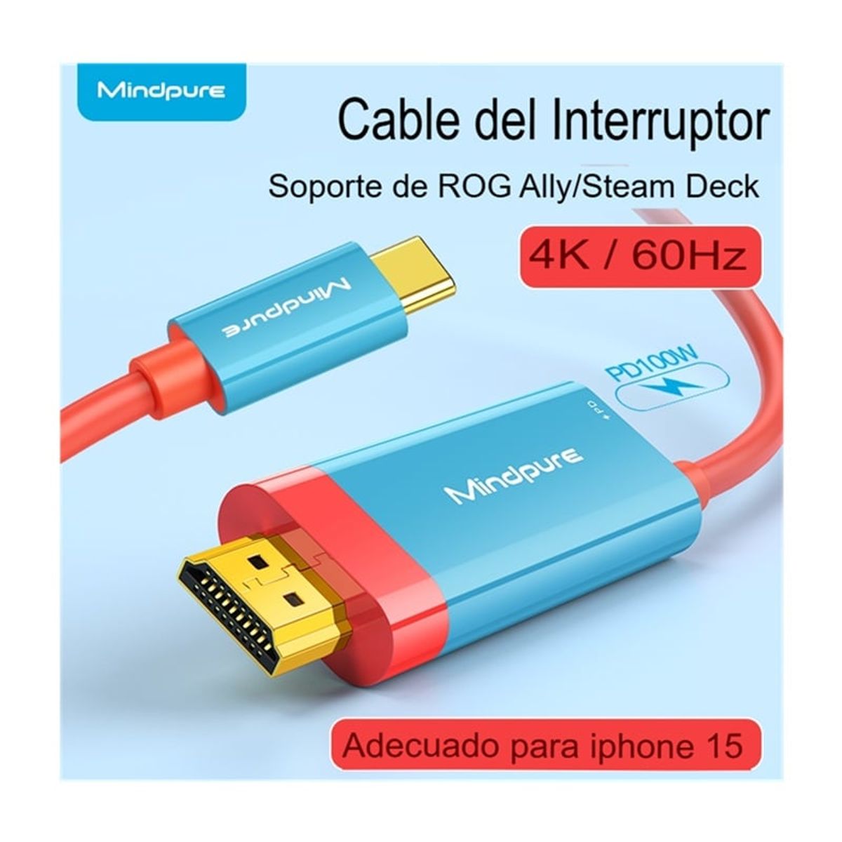 GENERICO - Cable Mindpure USB C a HDMI 4K 30 Hz 100 W Para Nintendo Switch