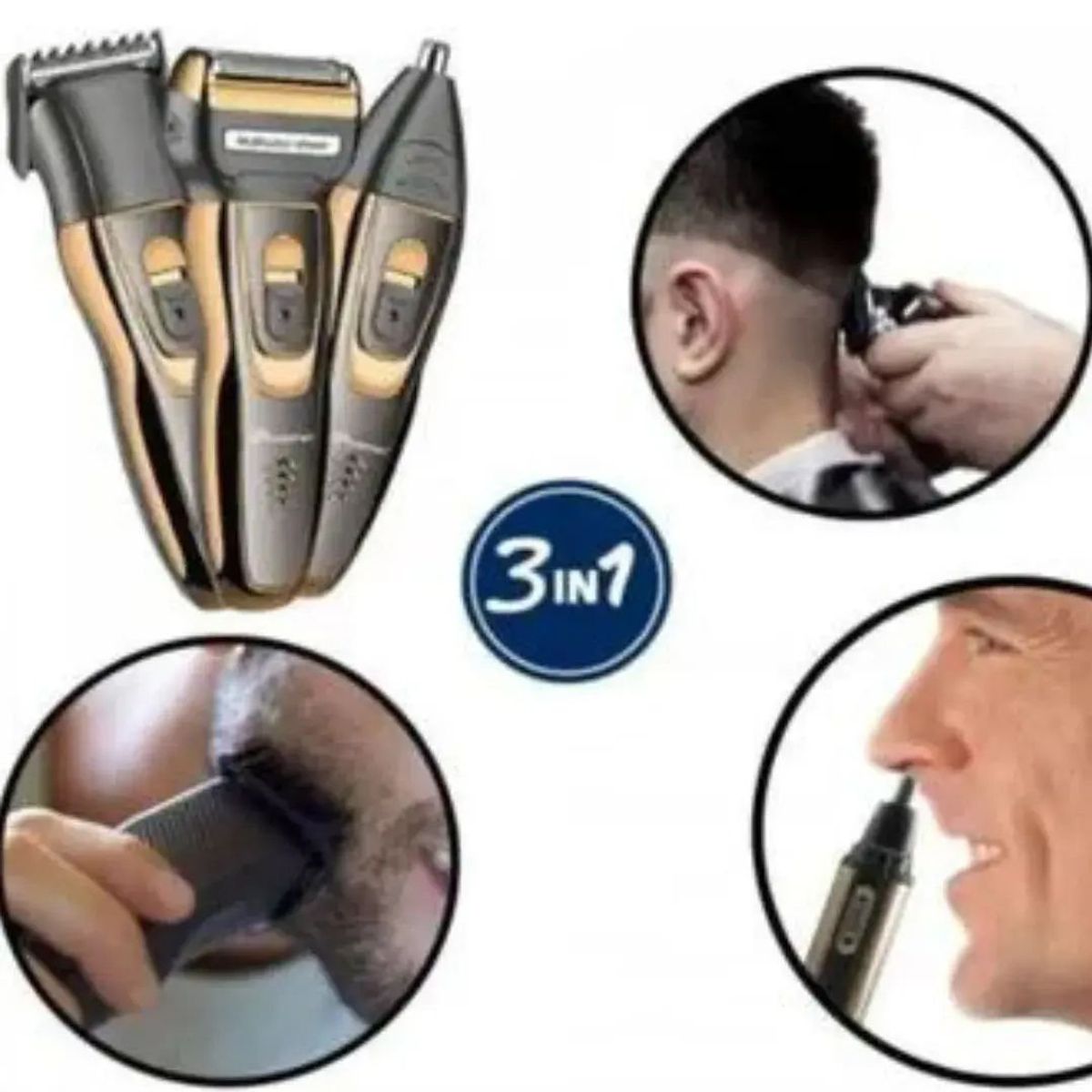 GEMEI GEEMY - Máquina 3 en 1 corte de cabello, barba, corporal, nariz y oídos recargable - Geemy GM-1005