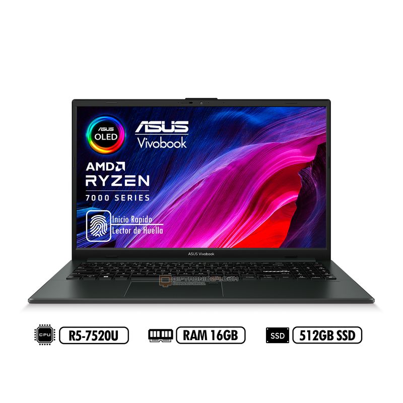 ASUS - PORTATIL ASUS Vivobook OLED E1504F AMD R5-7520U RAM 16GB LPDDR5 512GB SSD BLACK