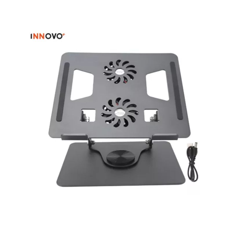 INNOVA - Base Soporte Para Portátil Giratoria 2 Ventiladores Plegable Metálica