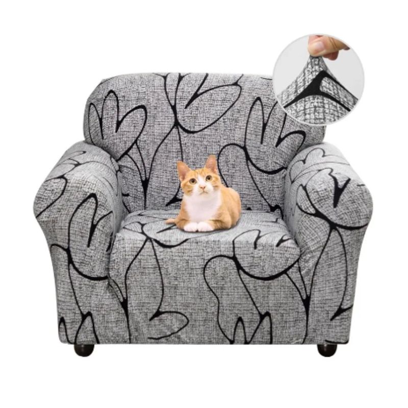 GENERICO - Funda para Sofá 1 Puesto, Ideal para Mascotas, Arte Botánico en Gris