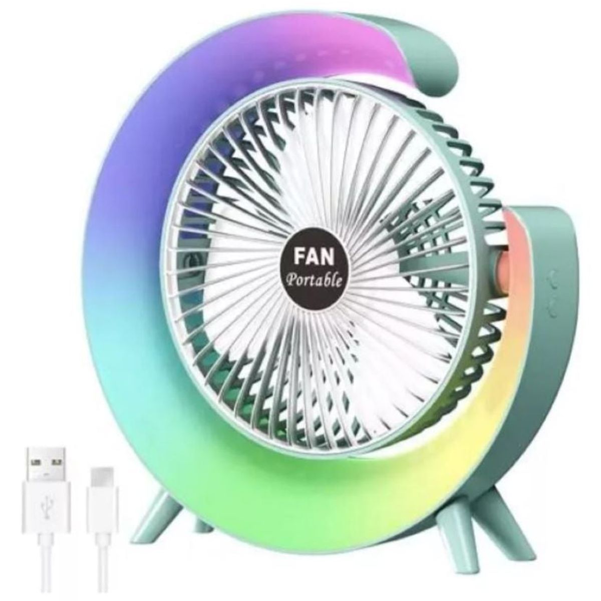 GENERICO - Ventilador Portátil De Escritorio RGB Led Recargable