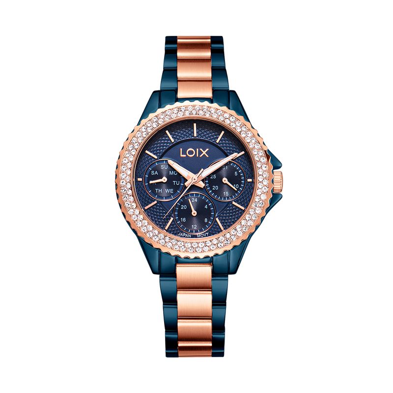 LOIX - Reloj mujer L1196-5 azul con oro rosa tablero azul