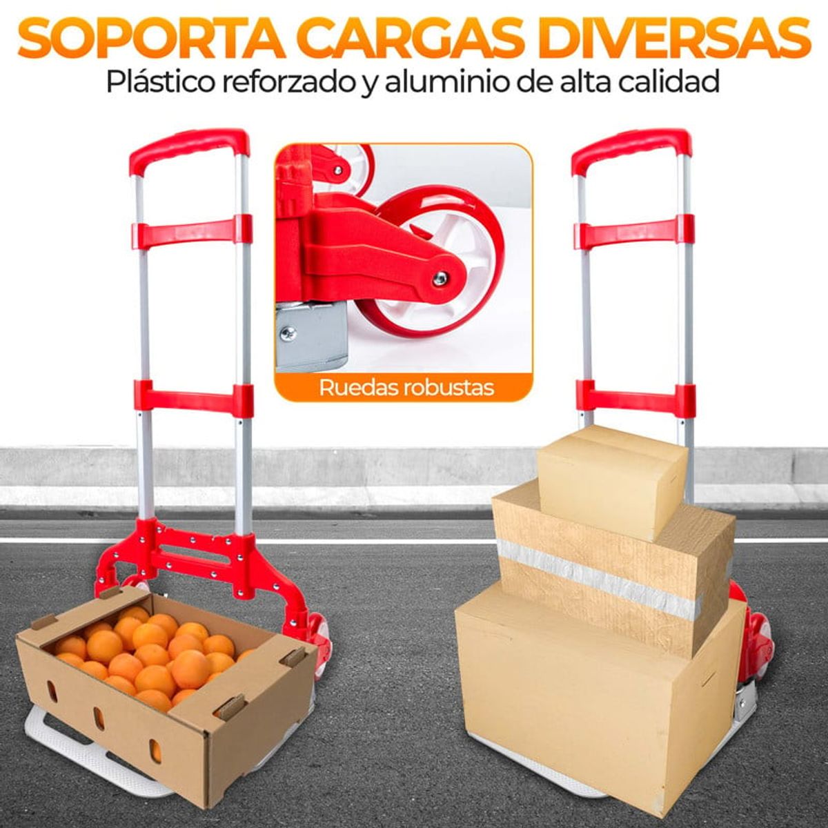ENERGY PLUS - Carro de Carga Manual Compacta Plegable Ajustable Rojo
