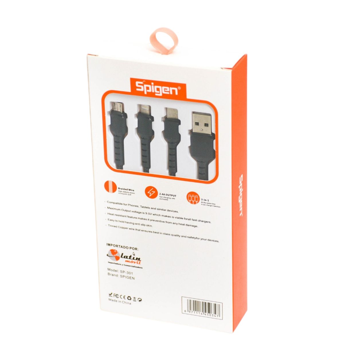 SPIGEN - Cable Cargador 3 En 1 Spigen 1 M Antideslizante Carga Rápida
