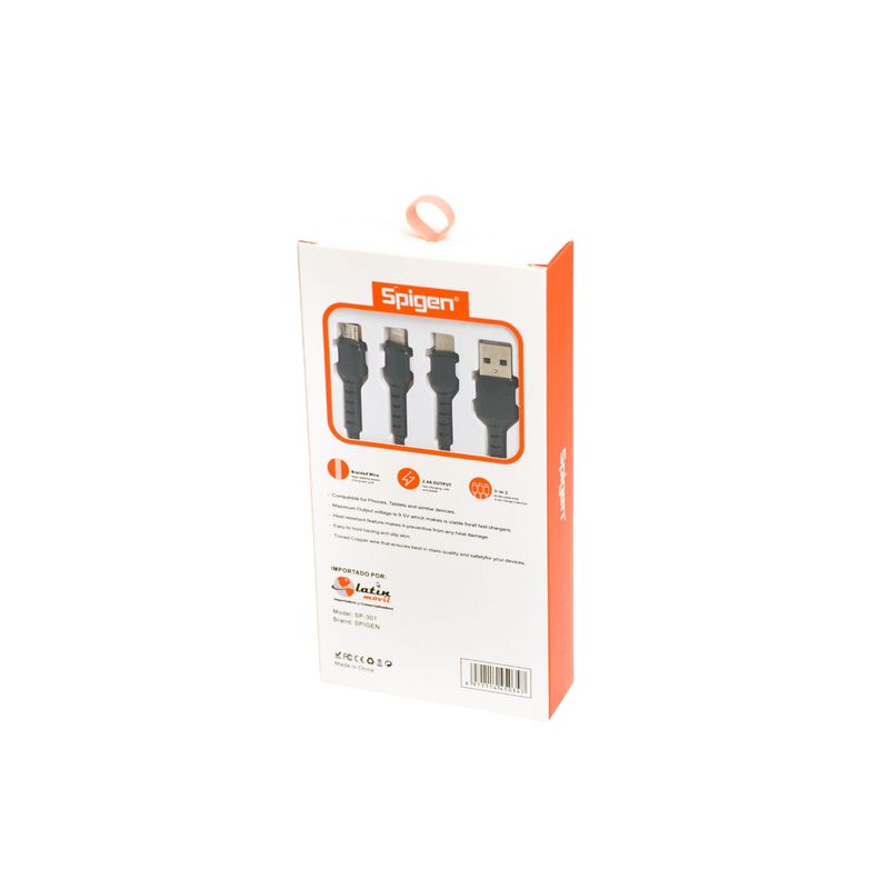 SPIGEN - Cable Cargador 3 En 1 Spigen 1 M Antideslizante Carga Rápida