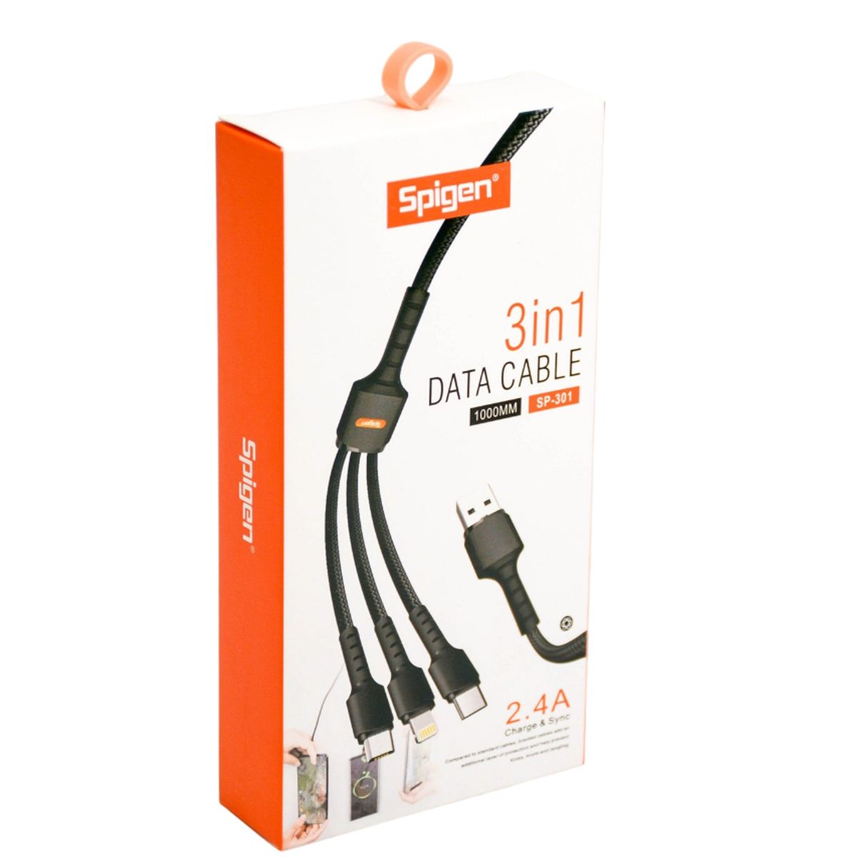SPIGEN - Cable Cargador 3 En 1 Spigen 1 M Antideslizante Carga Rápida
