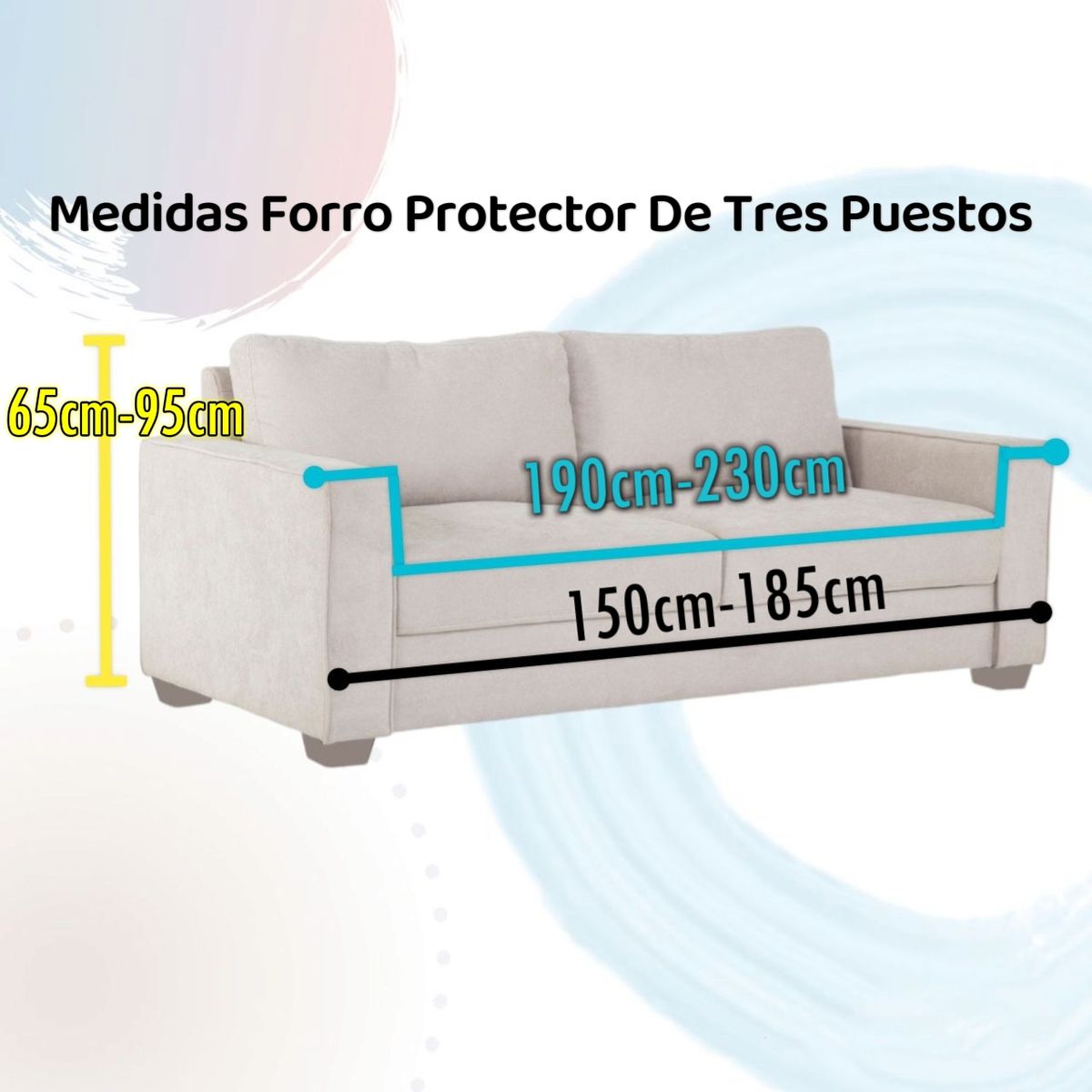 COLOMBIAN PRODUCTION - Forro Protector De 3 Puestos Para Sofá Con Brazos Azul Jaspe