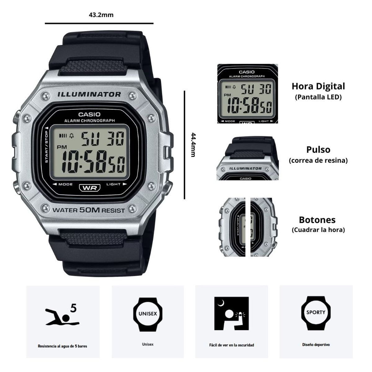 CASIO - Reloj Casio Referencia W-218HM-7A Diseño Deportivo