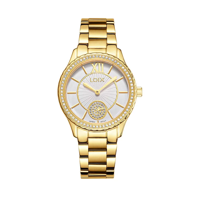 LOIX - Reloj mujer L1255-1 Dorado con tablero blanco