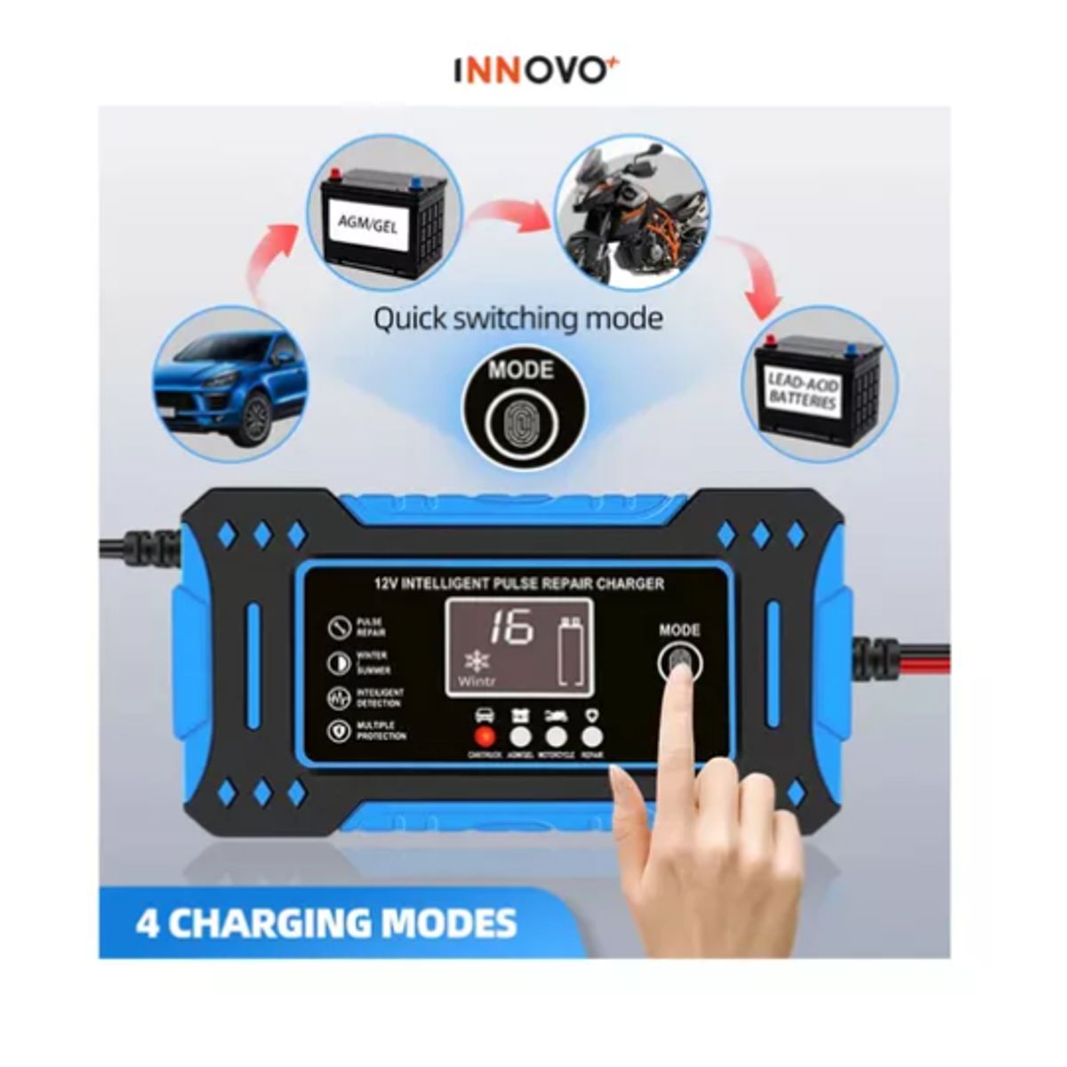 INNOVA - Cargador Iniciador De Batería Inteligente Para Carros Motos 12v