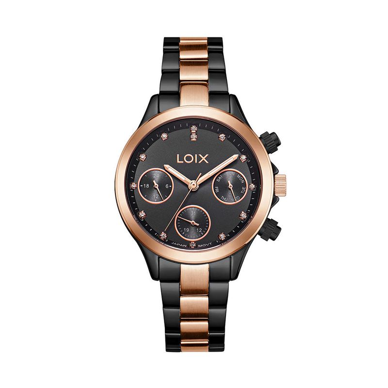 LOIX - Reloj mujer L1257-4 negro con oro rosa tablero negro