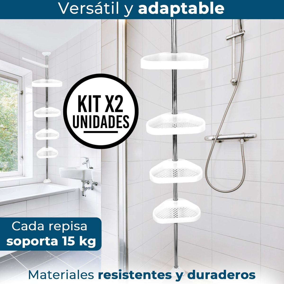 ENERGY PLUS - Set x2 Organizador Baño Esquina 260cm 4 Estantes Ajustables