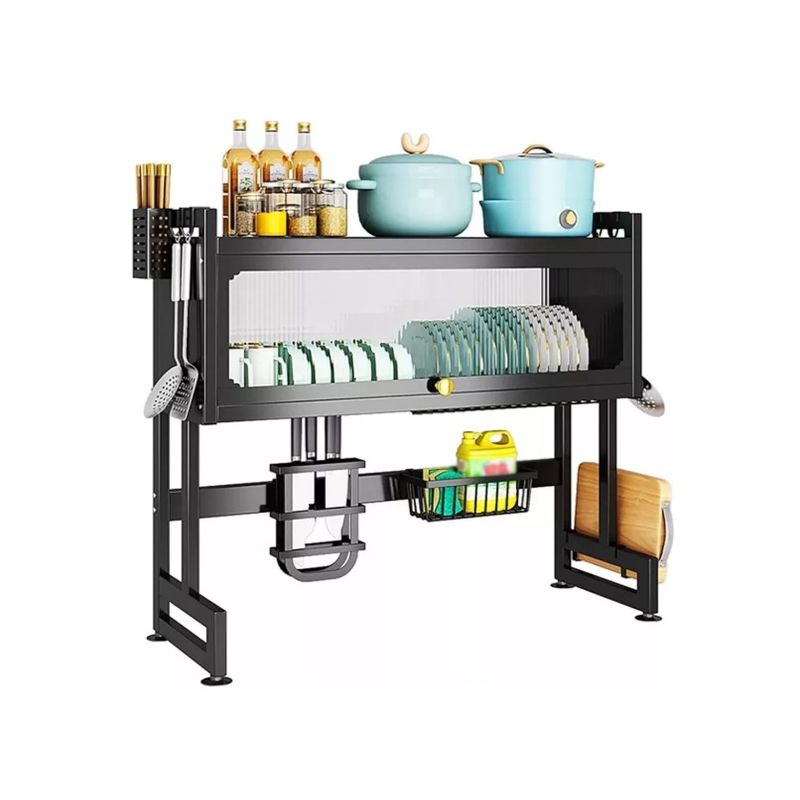 GENERICO - Platero Estante Escurridor de platos con tapa de vidrio 85 cm