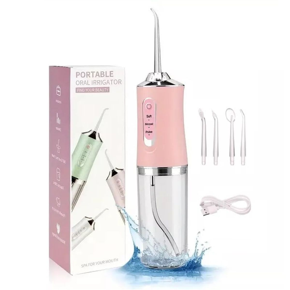 GENERAL - Irrigador Oral Rosado 4 Boquillas A8 Limpieza Dental Inalambrico