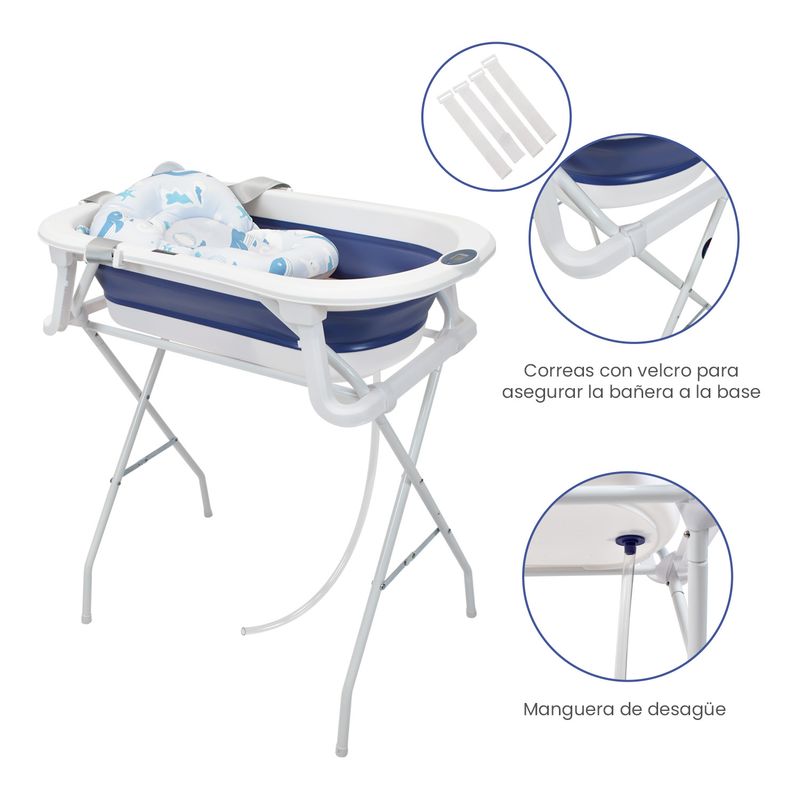 HAPPY BABY - Bañera Plegable Con Soporte Y Cojín Stand Happy Baby Azul