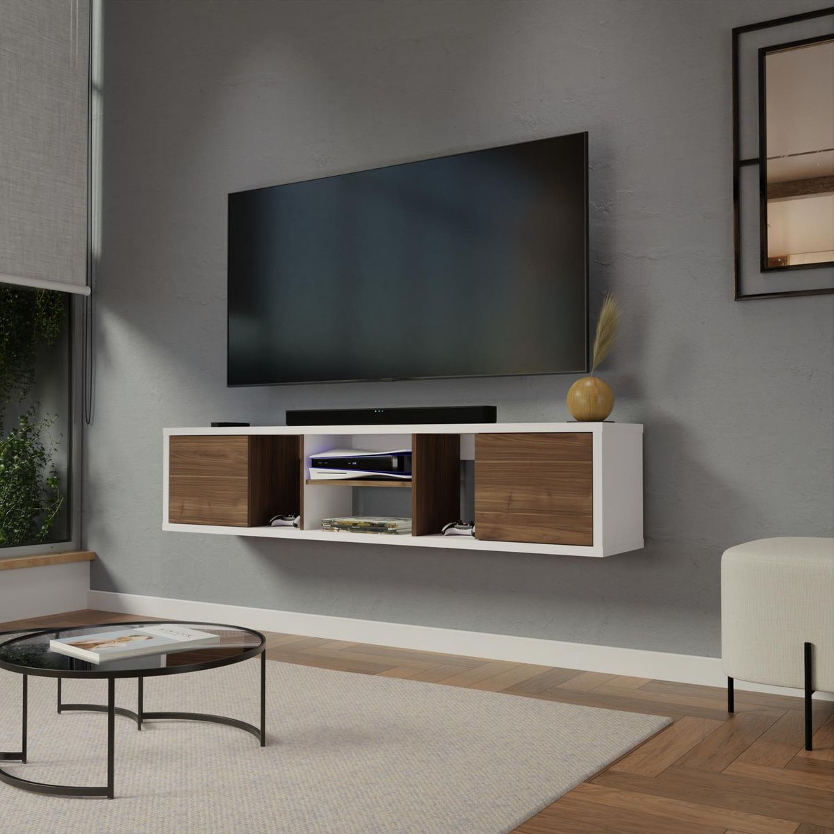 MADERKIT - Mesa TV Flotante Zafiro Color Blanco Gales