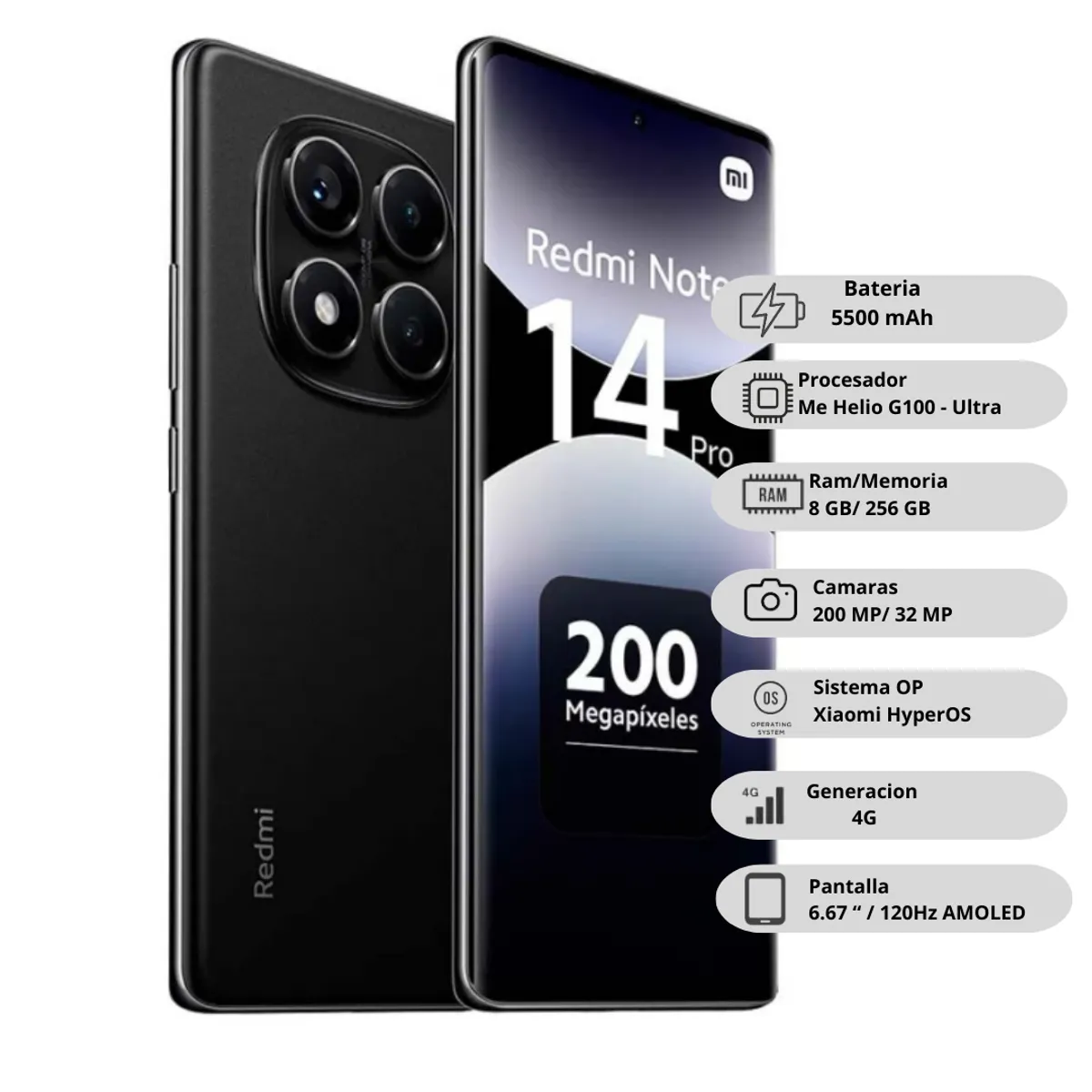 XIAOMI - Celular Redmi Note 14 Pro 256GB/8GB RAM - Negro