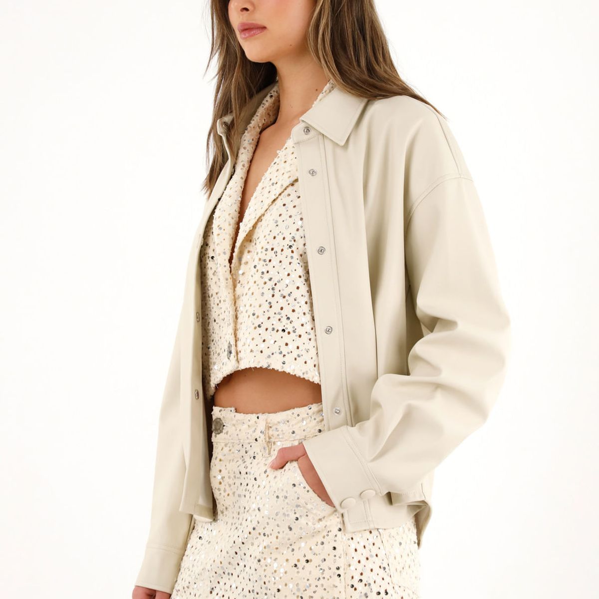 TENNIS - Chaqueta en cuero sintético crudo para mujer