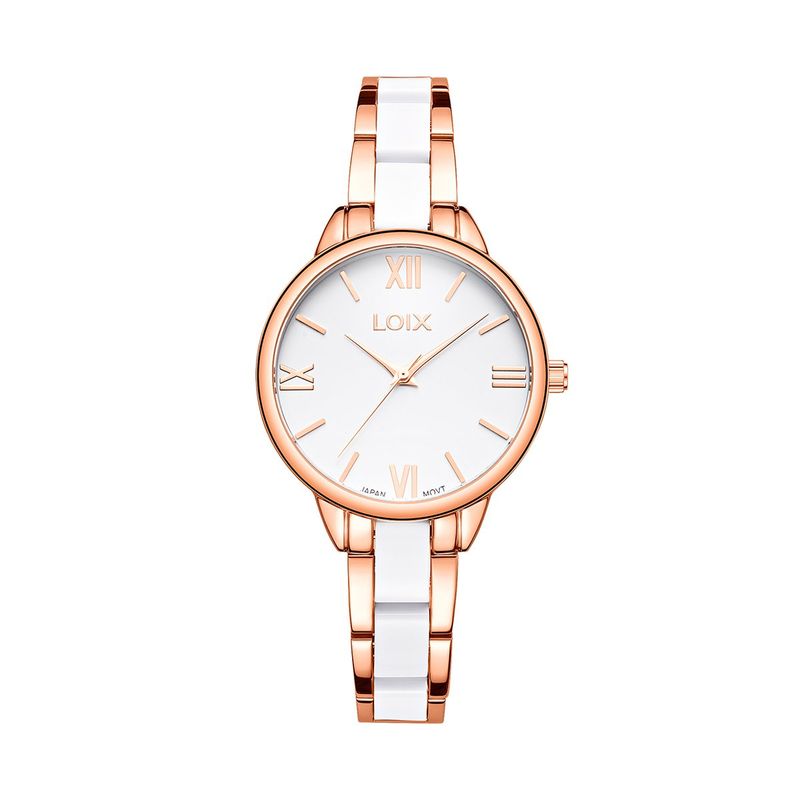 LOIX - Reloj mujer L1266-1 Oro rosa con blanco tablero blanco