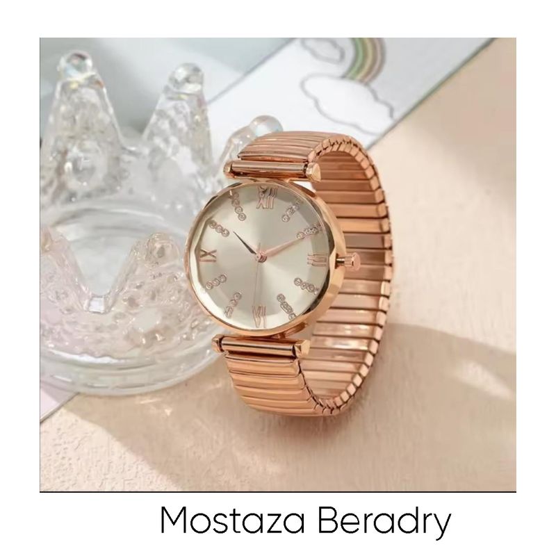 GENERICO - HERMOSO RELOJ DE LUJO DE ACERO ROSA BANDA ELASTICA