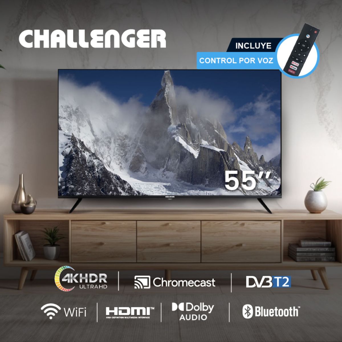 CHALLENGER - UHD 55BO67 BT ANDROID TV T2 - TELEVISOR CHALLENGER 55 LED UHD SMART ANDROID TV