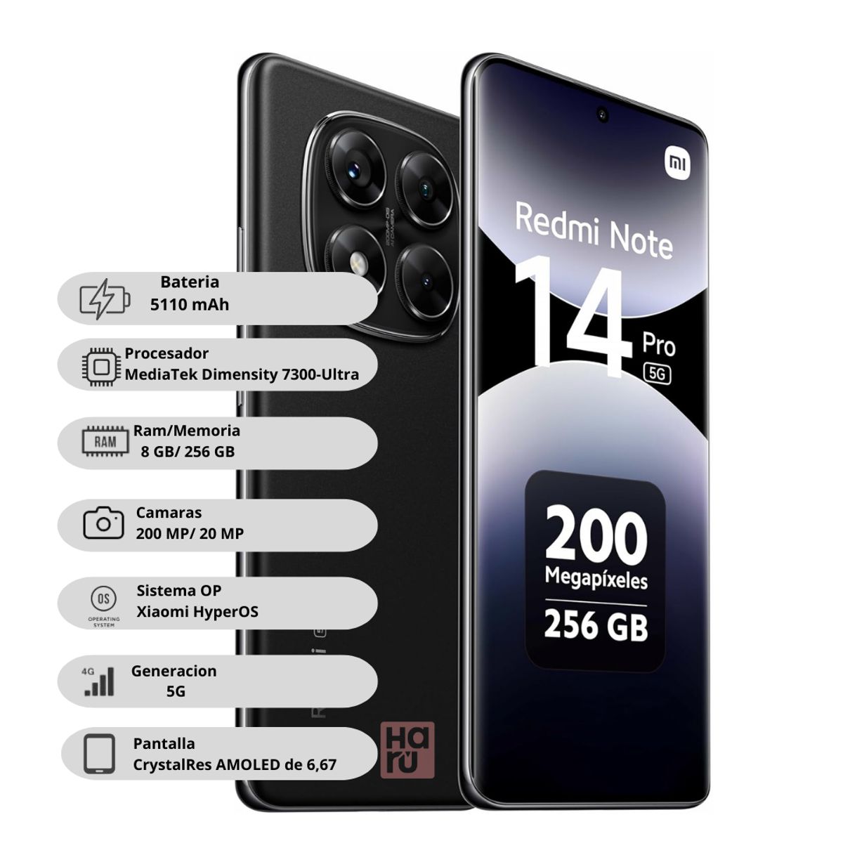 XIAOMI - Celular Xiaomi Redmi Note 14 Pro 5G 256GB/8GB RAM - Negro