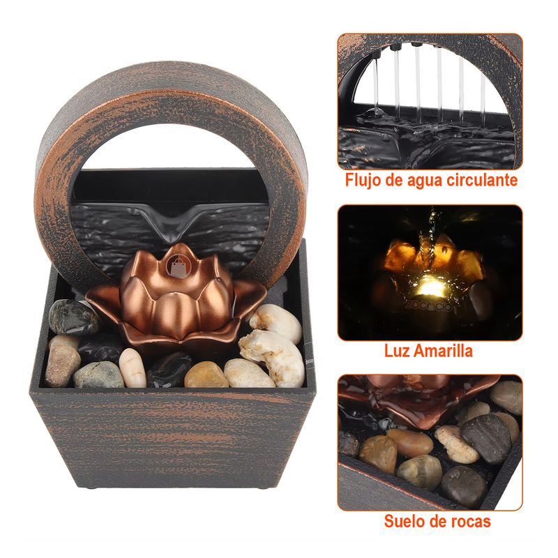 ZOCOCIO - Mini Fuente Decorativa Flor De Loto Relajante De Mesa