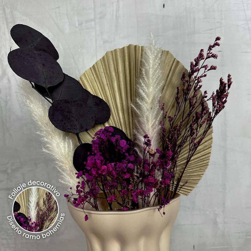 GENERICO - Follaje Decorativo Pampas Bohemias Tipo Ramo Morada