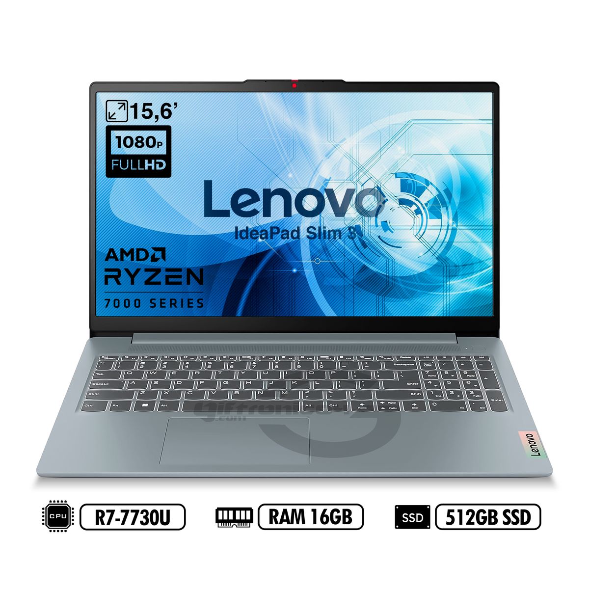 LENOVO - Portátil LENOVO IP SLIM 3 15ABR8 AMD R7-7730U RAM 16GB DDR4 512GB SSD GREY