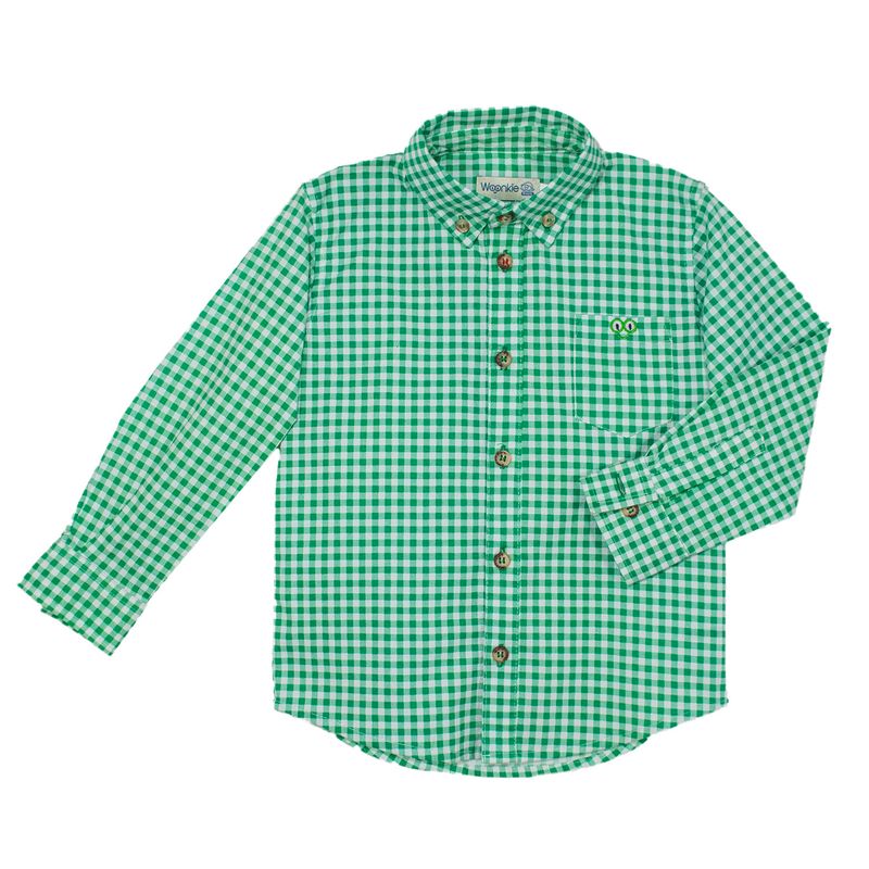 WOONKIE - CAMISA CUADROS NIÑO  ESTAMPADO  MANGA LARGA VERDE
